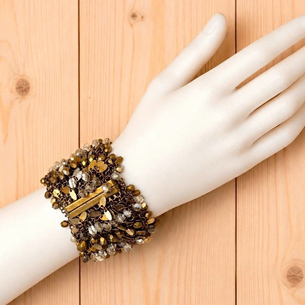 Gold Tone Multi-Strand Cable Chain Bracelet Clear Crystal Bicone 7in [JB2]
